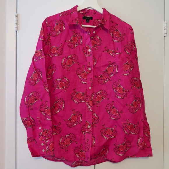 J. Crew Classic Linen Shirt in Ratti King Crab Print - Picture 1 of 9